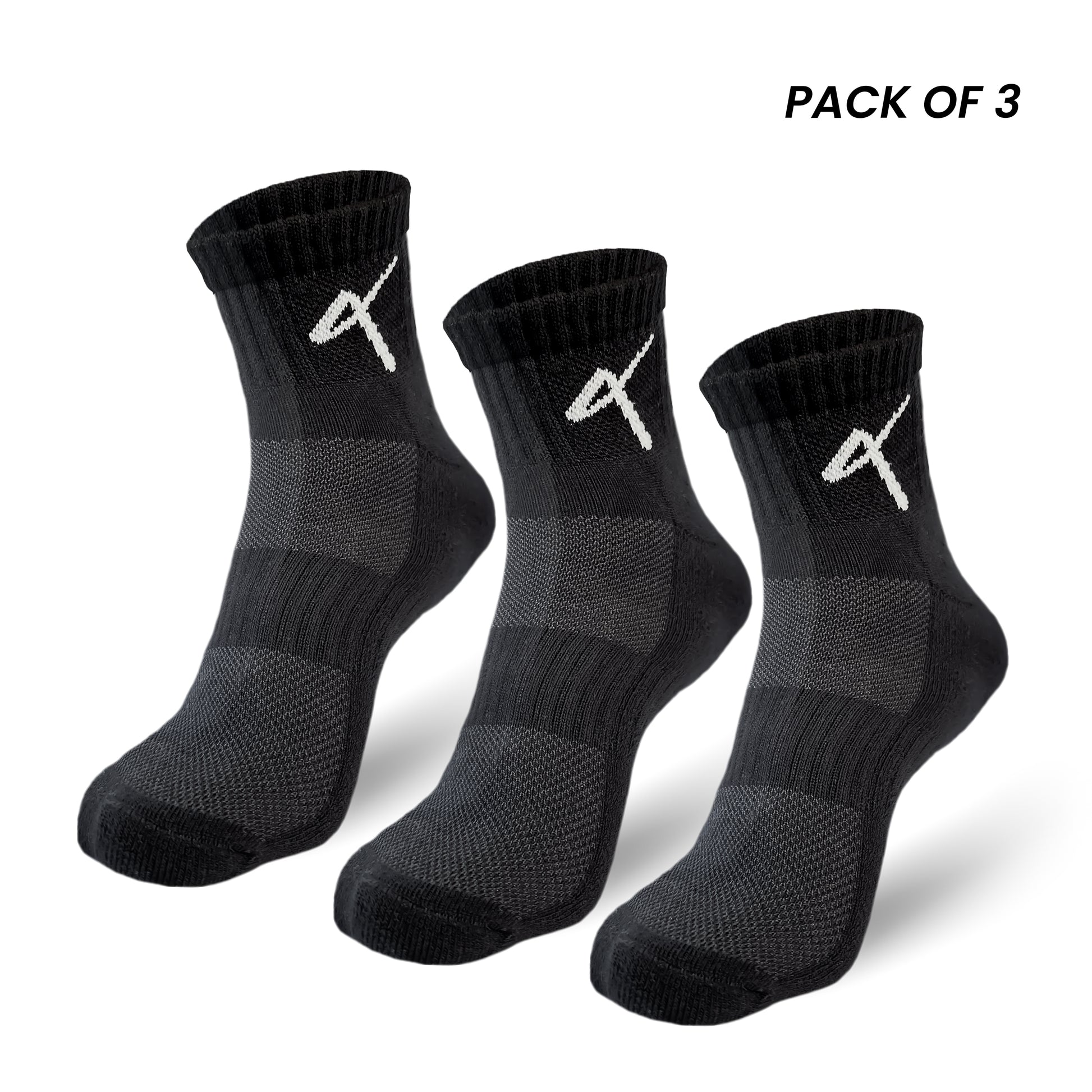 pack of 3 main image of the Triumphant Sports Specialised Activewear Socks Champion Series Ankle Length Black