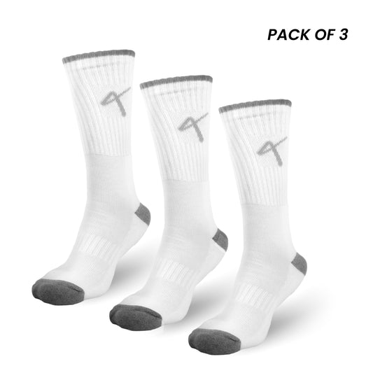 Pack of 3 white grey of the Triumphant sports Champion Series Performance Cricket Socks Crew Length White Grey